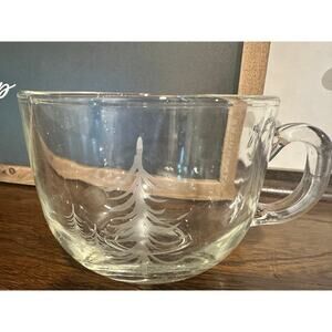 Starbucks 2014 Etched Clear Glass Mug/Coffee Cup 17 Ounce Christmas/Pine Trees